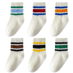 Toddler Grip Socks with Non-Slip Unisex Baby Stripe Crew Cotton Socks | Retro Seamless Ankle Socks for Girls Boys 6 Pairs,Colorful-1 3-5T Toddler Grip Socks with Non-Slip Unisex Baby Stripe Crew Cotton Socks | Retro Seamless Ankle Socks for Girls Boys 6 Pairs,Colorful-1 3-5T