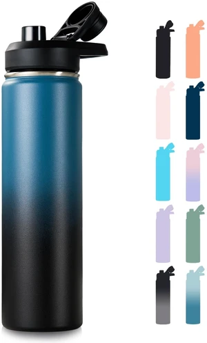 Insulated Water Bottle with Handle, 304 Stainless Steel Water Bottles with Wide Mouth, Double Wall Vacuum Sports Water Bottle, BPA Free, Keep Cold and Hot, 24 Ounces, Blue&Black Insulated Water Bottle with Handle, 304 Stainless Steel Water Bottles with Wide Mouth, Double Wall Vacuum Sports Water Bottle, BPA Free, Keep Cold and Hot, 24 Ounces, Blue&Black