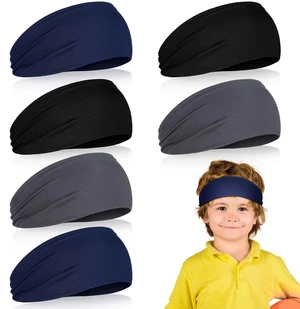 6 Pcs Kids Athletic Sweatbands and Headbands - Football, Sweat-Absorbing Elastic Hairbands for Boys and Youth (Black, Dark Gray, Navy Blue) 6 Pcs Kids Athletic Sweatbands and Headbands - Football, Sweat-Absorbing Elastic Hairbands for Boys and Youth (Black, Dark Gray, Navy Blue)