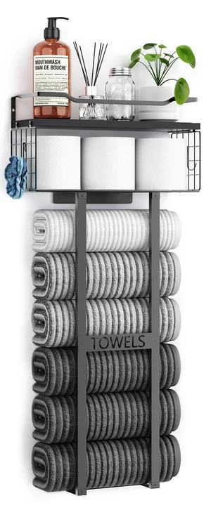 Towel Racks for Bathroom 31inch Wall Mounted Towel Rack,Floating Shelf with Wood Plank,Towel Storage for Bathroom can Holds 6 Large Rolled Towels,All Black Towel Racks for Bathroom 31inch Wall Mounted Towel Rack,Floating Shelf with Wood Plank,Towel Storage for Bathroom can Holds 6 Large Rolled Towels,All Black