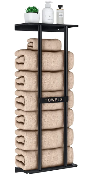 Towel Racks for Bathroom, Bathroom Towel Storage Wall Mounted 30 inch with Shelf Can Holds 6 Large Towels, Wall Towel Rack for Rolled Towels, Black Towel Racks for Bathroom, Bathroom Towel Storage Wall Mounted 30 inch with Shelf Can Holds 6 Large Towels, Wall Towel Rack for Rolled Towels, Black