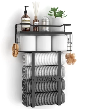 Towel Racks for Bathroom Wall Mounted Towel Storage Organize | Towel Storage with Wood Shelf & Metal Basket,Fit for Small Bathroom,Camper,Rv,All Black Towel Racks for Bathroom Wall Mounted Towel Storage Organize | Towel Storage with Wood Shelf & Metal Basket,Fit for Small Bathroom,Camper,Rv,All Black