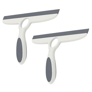 Shower Squeegee for Glass Doors, 10", Pack of 2, Gray | Adhesive Hook Included, Silicone Blade, For Window Cleaning, Tile Walls, Mirrors, Car Shower Squeegee for Glass Doors, 10", Pack of 2, Gray | Adhesive Hook Included, Silicone Blade, For Window Cleaning, Tile Walls, Mirrors, Car