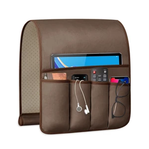 Remote Control Holder for Armchair Caddy, Remote Holder with 5 Pockets | Couch TV Remote Holder with Non-Slip Base, Bedside Caddy Organizer for Key Glasses Phone Magazine (Brown, 35"x12.4") Remote Control Holder for Armchair Caddy, Remote Holder with 5 Pockets | Couch TV Remote Holder with Non-Slip Base, Bedside Caddy Organizer for Key Glasses Phone Magazine (Brown, 35"x12.4")