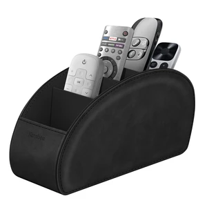 Remote Control Holder with 5 Compartments, Black | Vegan Leather, Anti-slip, Desktop Caddy Storage Organizer, For Office Supplies, Makeup Brush, Media Accessories Remote Control Holder with 5 Compartments, Black | Vegan Leather, Anti-slip, Desktop Caddy Storage Organizer, For Office Supplies, Makeup Brush, Media Accessories