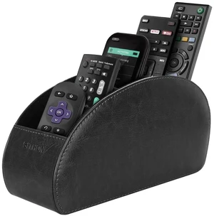 Remote Control Holder with 5 Compartments | PU Leather Remote Caddy Desktop Organizer Store TV, DVD, Blu-Ray, Media Player, Heater Controllers, Black Remote Control Holder with 5 Compartments | PU Leather Remote Caddy Desktop Organizer Store TV, DVD, Blu-Ray, Media Player, Heater Controllers, Black