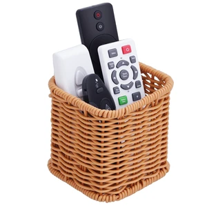 Remote Caddy, Bedside Remote Control Holder, Synthetic Rattan Organizer for TV Remotes, Makeup Brushes & Office Supplies, Stylish Remote Holder for Table, Living Room, Bedroom & Office Remote Caddy, Bedside Remote Control Holder, Synthetic Rattan Organizer for TV Remotes, Makeup Brushes & Office Supplies, Stylish Remote Holder for Table, Living Room, Bedroom & Office
