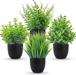 4 Pack Mini Fake Plants in Black Pots, 7" Bathroom & Desk Decor | Small faux greenery for tiered tray, windowsill, shelf & kitchen decor, no watering, modern & gothic Halloween decor 4 Pack Mini Fake Plants in Black Pots, 7" Bathroom & Desk Decor | Small faux greenery for tiered tray, windowsill, shelf & kitchen decor, no watering, modern & gothic Halloween decor