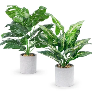 2 Pack 16" Fake Plants Monstera for Desk Shelf Decor | Tropical faux plants with adjustable leaves,sized for bookcase TV stand desk bathroom and compact roompet-friendly 2 Pack 16" Fake Plants Monstera for Desk Shelf Decor | Tropical faux plants with adjustable leaves,sized for bookcase TV stand desk bathroom and compact roompet-friendly