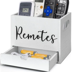 Remote Control Holder, 2 Slot Wooden TV Remote Holder for Table, Remote Box Desk Organizer with Drawers for Home Nightstand Office Supplies (White) Remote Control Holder, 2 Slot Wooden TV Remote Holder for Table, Remote Box Desk Organizer with Drawers for Home Nightstand Office Supplies (White)