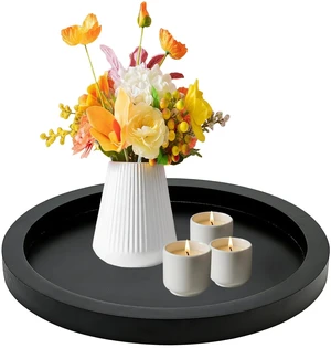 11 inch Round Decorative Tray,Black Wooden Rustic Wood Serving Trays | Wood Candle Centerpiece Trays for Coffee Dining Table,Coffee Table Decor Tray for Counter,Living Room,Home Decor 11 inch Round Decorative Tray,Black Wooden Rustic Wood Serving Trays | Wood Candle Centerpiece Trays for Coffee Dining Table,Coffee Table Decor Tray for Counter,Living Room,Home Decor