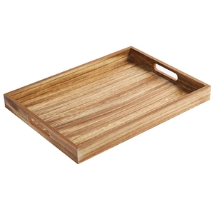 Wooden Serving Tray with Handles, Rustic Brown Rectangular Serving Platter 15.7x11.4 Inch for Coffee Table, Decorative Storage Tray Wooden Serving Tray with Handles, Rustic Brown Rectangular Serving Platter 15.7x11.4 Inch for Coffee Table, Decorative Storage Tray