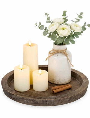 Round Wooden Candle Holder Trays for Coffee Table, Distressed Finish | 11.2" Rustic Decorative Candlestick Plates for Kitchen Centerpiece, Farmhouse Living Room Fall Decor Round Wooden Candle Holder Trays for Coffee Table, Distressed Finish | 11.2" Rustic Decorative Candlestick Plates for Kitchen Centerpiece, Farmhouse Living Room Fall Decor