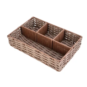 4-Compartment Woven Storage Basket with Dividers, Divided Makeup Organizer and Drawer Split Rattique Bin for Bathroom Countertop, Vanity, Office Desk, 11.8x7.9x2.8 Inches, Light Brown 4-Compartment Woven Storage Basket with Dividers, Divided Makeup Organizer and Drawer Split Rattique Bin for Bathroom Countertop, Vanity, Office Desk, 11.8x7.9x2.8 Inches, Light Brown