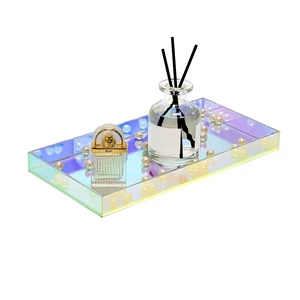 Iridescent Acrylic Vanity Tray, Small Acrylic Trays Spill Proof | 10x5 Inch Perfume Tray, Decorative Tray for Bathroom Countertop, Wedding Decor, Aromatherapy Storage, Office Desk Iridescent Acrylic Vanity Tray, Small Acrylic Trays Spill Proof | 10x5 Inch Perfume Tray, Decorative Tray for Bathroom Countertop, Wedding Decor, Aromatherapy Storage, Office Desk