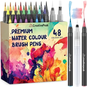 Premium Watercolor Brush Pens, 48 Vibrant, Soft Tip, Art Coloring Markers | CreativePeak Brush Pens with 2 Blending Brushes, Designed for 300 gsm Watercolor Paper, Calligraphy & Lettering Supplies Premium Watercolor Brush Pens, 48 Vibrant, Soft Tip, Art Coloring Markers | CreativePeak Brush Pens with 2 Blending Brushes, Designed for 300 gsm Watercolor Paper, Calligraphy & Lettering Supplies