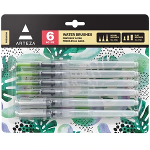 Water Brush Pens for Watercolor, Set of 6, Round and Flat Nylon Tips | Refillable Reservoirs, Squeeze-Controlled Flow, 3 Round and 3 Flat Tips, For Calligraphy, Lettering, Washes and Travel Water Brush Pens for Watercolor, Set of 6, Round and Flat Nylon Tips | Refillable Reservoirs, Squeeze-Controlled Flow, 3 Round and 3 Flat Tips, For Calligraphy, Lettering, Washes and Travel