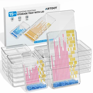 15-Piece Diamond Art Storage Trays Kits for Adults with Lids, 2-in-1 Stackable Diamond Painting Accessories and Tools 15-Piece Diamond Art Storage Trays Kits for Adults with Lids, 2-in-1 Stackable Diamond Painting Accessories and Tools