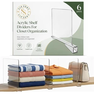 6 Pack Acrylic Shelf Dividers Closet Organizers, Closet Shelf Dividers | Clothes, Books, Shoes, Purse & Towel Organizers for Closet. Only Suitable for Wooden Shelves 6 Pack Acrylic Shelf Dividers Closet Organizers, Closet Shelf Dividers | Clothes, Books, Shoes, Purse & Towel Organizers for Closet. Only Suitable for Wooden Shelves