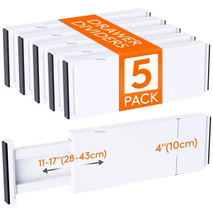 4" High Upgrade Drawer Divider, Adjustable Drawer Organizer Clothes | 5 Pack 11"-17" Expandable White Plastic Drawer Separator for Dresser, Kitchen, Closet, Nursery, Office Organization & Storage 4" High Upgrade Drawer Divider, Adjustable Drawer Organizer Clothes | 5 Pack 11"-17" Expandable White Plastic Drawer Separator for Dresser, Kitchen, Closet, Nursery, Office Organization & Storage