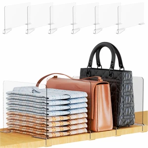 6 Pack Acrylic Shelf Dividers for Closet Organization,Towel,Sweater,Purse Organizer - Adjustable Height - Vertical Shelf Separators for T Shirt,Clear Closet Shelf Divider for Wood Shelves 6 Pack Acrylic Shelf Dividers for Closet Organization,Towel,Sweater,Purse Organizer - Adjustable Height - Vertical Shelf Separators for T Shirt,Clear Closet Shelf Divider for Wood Shelves