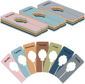 21 Pcs Days of the Week Closet Divider Hanger Tag 7 Color, Retro | Rectangular Clothes Divider with Weekday Print Cloth Separator Tag for Weekly Planning School Morning Organization, 5" x 2" 21 Pcs Days of the Week Closet Divider Hanger Tag 7 Color, Retro | Rectangular Clothes Divider with Weekday Print Cloth Separator Tag for Weekly Planning School Morning Organization, 5" x 2"