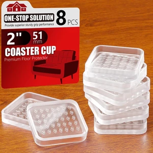 8 Pcs Clear Furniture Coaster Cups for Hardwood Floor, 2" Square Non-Slip Rubber Furniture Pads, Heavy Duty Anti-Skid Floor Protectors for Bed & Couch Leg, Odorless & Non-Staining Rubber Gripper Feet 8 Pcs Clear Furniture Coaster Cups for Hardwood Floor, 2" Square Non-Slip Rubber Furniture Pads, Heavy Duty Anti-Skid Floor Protectors for Bed & Couch Leg, Odorless & Non-Staining Rubber Gripper Feet