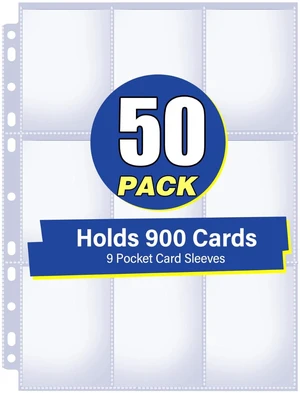 50 Pack 9 Pocket Card Sleeves Binder Sheets, Holds 900 Cards | Trading Card Sleeves for 3 Ring Binder, Protective Pages Sheets for Baseball, Football, Business, Game Cards 50 Pack 9 Pocket Card Sleeves Binder Sheets, Holds 900 Cards | Trading Card Sleeves for 3 Ring Binder, Protective Pages Sheets for Baseball, Football, Business, Game Cards
