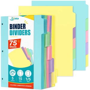 75 Pcs Binder Dividers with Tabs - 1/5 Cut Tab, 15 Sets, 3 Ring | 230GSM Paper Divider, Letter Size,Blank Write-On Tabs, 5 Pastel Colors for Color Coding, DIY Filing for School, Office & Home 75 Pcs Binder Dividers with Tabs - 1/5 Cut Tab, 15 Sets, 3 Ring | 230GSM Paper Divider, Letter Size,Blank Write-On Tabs, 5 Pastel Colors for Color Coding, DIY Filing for School, Office & Home