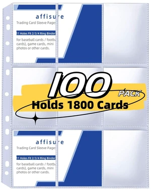 9 Pocket Card Sleeves, Holds 1800 Cards, Trading Card Binder Sleeves | for Storage and Protection, Top Loading, Trading Cards Sleeves Fit for Baseball, Football, Game, Business Cards 9 Pocket Card Sleeves, Holds 1800 Cards, Trading Card Binder Sleeves | for Storage and Protection, Top Loading, Trading Cards Sleeves Fit for Baseball, Football, Game, Business Cards