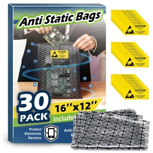 30 Pcs Premium Large Anti Static Bags 12"x16" Open Top | ESD Shielding Storage Bags with Antistatic Label for HDD SSD Motherboard Hard Drive Computer Electronic Parts 30 Pcs Premium Large Anti Static Bags 12"x16" Open Top | ESD Shielding Storage Bags with Antistatic Label for HDD SSD Motherboard Hard Drive Computer Electronic Parts
