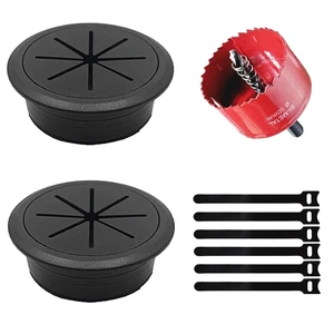 2 Pack Desk Grommet 2 Inch (50 mm), Desk Hole Cover for Cables, Black Desk Cord Hole Cover for Office Home Table, Cable Grommet with 1 Hole Saw Drill Attachment & 6 Cable Ties 2 Pack Desk Grommet 2 Inch (50 mm), Desk Hole Cover for Cables, Black Desk Cord Hole Cover for Office Home Table, Cable Grommet with 1 Hole Saw Drill Attachment & 6 Cable Ties