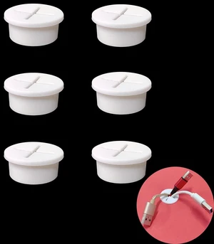 6 Pcs Cable Cord Grommet, 1Inch Flexible Wire Rubber Grommets | Flexible Silicone Cable Cord Grommet, Desk Grommet for TV Console and Other Furnitures Cover Cable (White) 6 Pcs Cable Cord Grommet, 1Inch Flexible Wire Rubber Grommets | Flexible Silicone Cable Cord Grommet, Desk Grommet for TV Console and Other Furnitures Cover Cable (White)
