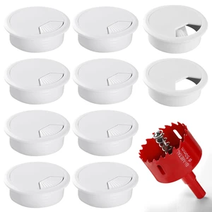 Desk Grommet 2 Inch (50 mm) 10 Pieces, Desk Hole Cover for Cables White, ABS Plastic Grommet Hole Cover with Hole Saw for Wires Cables Through the Countertop by XIOGZAXI Desk Grommet 2 Inch (50 mm) 10 Pieces, Desk Hole Cover for Cables White, ABS Plastic Grommet Hole Cover with Hole Saw for Wires Cables Through the Countertop by XIOGZAXI