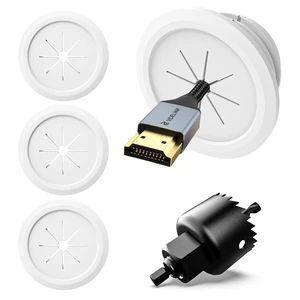 in-Wall Cable Management Kit, Fits 4 Low-Voltage Cables, 4-Pack | 2.36" Mini White TV Cord Hider | Push Type | Hides TV Wires | 4-Pack Grommets & 1 Hole Saw Drill Bit in-Wall Cable Management Kit, Fits 4 Low-Voltage Cables, 4-Pack | 2.36" Mini White TV Cord Hider | Push Type | Hides TV Wires | 4-Pack Grommets & 1 Hole Saw Drill Bit