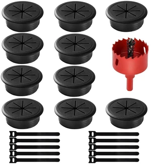 Desk Grommet 2 Inch: 10 Pack Black Hole Cover with Hole Saw for Wire Cable | ABS Plastic Cable Cord Pass Through Grommet with 10 Cable Ties for Office Home Countertop Desk Grommet 2 Inch: 10 Pack Black Hole Cover with Hole Saw for Wire Cable | ABS Plastic Cable Cord Pass Through Grommet with 10 Cable Ties for Office Home Countertop