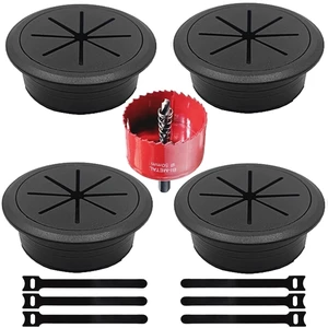 4 Pack Desk Grommet 2 Inch (50 mm), Desk Hole Cover for Cables, Black Desk Cord Hole Cover for Office Home Table, Cable Grommet with 1 Hole Saw Drill Attachment & 6 Cable Ties 4 Pack Desk Grommet 2 Inch (50 mm), Desk Hole Cover for Cables, Black Desk Cord Hole Cover for Office Home Table, Cable Grommet with 1 Hole Saw Drill Attachment & 6 Cable Ties