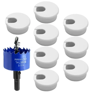 8pcs 1-3/4 Inch Desk Grommet, White Cable Hole Cover | with Drilling Hole Saw, Plastic Desk Hole Cover, for Wire Cord Organizing, Office Computer Desk 8pcs 1-3/4 Inch Desk Grommet, White Cable Hole Cover | with Drilling Hole Saw, Plastic Desk Hole Cover, for Wire Cord Organizing, Office Computer Desk
