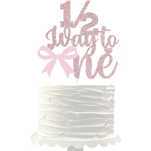 bow 1/2 Way to One Cake Topper half birthday decoration baby boys girls 6 month birthday party supplies bow 1/2 Way to One Cake Topper half birthday decoration baby boys girls 6 month birthday party supplies