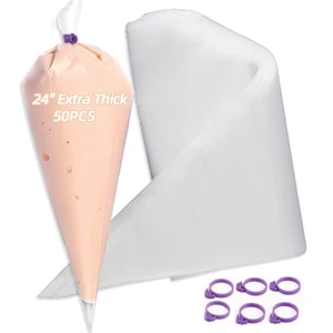 24 Inch Extra Large Piping Bags Disposable,50 Pack Thick Pastry Bags | with 6 Bag Ties,Anti Burst,Heavy Duty,Large Icing Bags,for Frosting,Cream,Pastry Filling,Cake Decorating bags 24 Inch Extra Large Piping Bags Disposable,50 Pack Thick Pastry Bags | with 6 Bag Ties,Anti Burst,Heavy Duty,Large Icing Bags,for Frosting,Cream,Pastry Filling,Cake Decorating bags