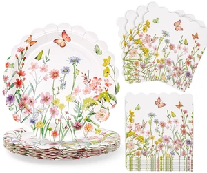 Wildflower Party Plates and Napkins Set - 40 Pcs Spring Disposable Tableware for 20 Guests, 9 Inch Floral Paper Plates & Butterfly Napkins for Baby Shower, Garden Party & Birthday Decorations Wildflower Party Plates and Napkins Set - 40 Pcs Spring Disposable Tableware for 20 Guests, 9 Inch Floral Paper Plates & Butterfly Napkins for Baby Shower, Garden Party & Birthday Decorations