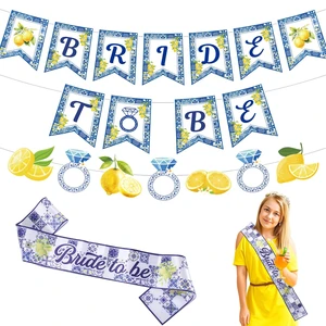 Lemon Bridal Shower Decorations - 4 Pcs Amalfi Coast Banner Set | Pre-Strung Bride To Be Blue Tiles Yellow Party Sash, Mediterranean Citrus Fruit Theme Bachelorette Party Supplies Lemon Bridal Shower Decorations - 4 Pcs Amalfi Coast Banner Set | Pre-Strung Bride To Be Blue Tiles Yellow Party Sash, Mediterranean Citrus Fruit Theme Bachelorette Party Supplies