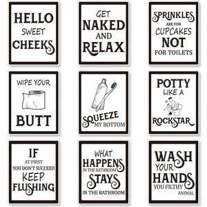9 Pieces Bathroom Wall Decor Funny Vintage Bathroom Signs, Black Font 9 Pieces Bathroom Wall Decor Funny Vintage Bathroom Signs, Black Font