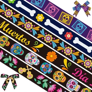 6 Rolls 18 Yards Day of The Dead Ribbons, 3/8" Dia De Los Meurtos Grosgrain Ribbon Black Flower Sugar Skull Ribbons Wrapping Craft Ribbon for Mexican Halloween Theme Party Decorations 6 Rolls 18 Yards Day of The Dead Ribbons, 3/8" Dia De Los Meurtos Grosgrain Ribbon Black Flower Sugar Skull Ribbons Wrapping Craft Ribbon for Mexican Halloween Theme Party Decorations