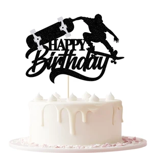 Black Glitter Skateboard Cake Topper | Cheer to Skateboarder Extreme Skateboarding Theme Decorations Boy Girl Happy Birthday Party Decor Supplies Black Glitter Skateboard Cake Topper | Cheer to Skateboarder Extreme Skateboarding Theme Decorations Boy Girl Happy Birthday Party Decor Supplies