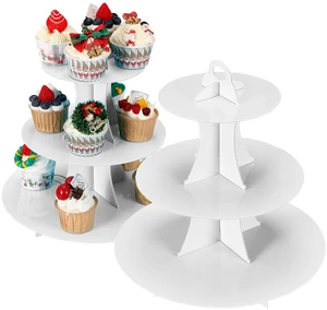 Cupcake Stand, 3-Tier Cupcake Stand Display, Cardboard Cup Cake Tower Stand, Disposable Dessert Stand for Birthday Tea Party Baby Shower Treat Decorations, White Cupcake Stand, 3-Tier Cupcake Stand Display, Cardboard Cup Cake Tower Stand, Disposable Dessert Stand for Birthday Tea Party Baby Shower Treat Decorations, White