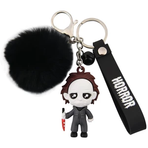 Halloween Keychain Horror Movie Key Rings with Plush & Small Bell Key-304 Halloween Keychain Horror Movie Key Rings with Plush & Small Bell Key-304