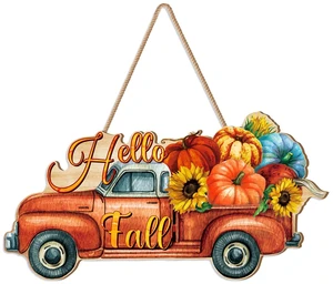 Fall Pumpkin Welcome Sign Door Decor, Truck | Hanging Wood Sign with Rope, Front Porch Wall Indoor Outdoor, Hello Fall Text, Thanksgiving Autumn Farmhouse Door Decor Fall Pumpkin Welcome Sign Door Decor, Truck | Hanging Wood Sign with Rope, Front Porch Wall Indoor Outdoor, Hello Fall Text, Thanksgiving Autumn Farmhouse Door Decor
