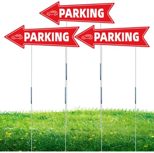 16 X 5 Inch Directional Parking Signs with Arrows - Durable Corrugated Plastic Event Parking Yard Signs, Red & White, Left & Right Arrow, with Stakes (3) 16 X 5 Inch Directional Parking Signs with Arrows - Durable Corrugated Plastic Event Parking Yard Signs, Red & White, Left & Right Arrow, with Stakes (3)