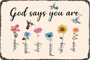 God Says You Are Amazing Garden Tin Sign 8x12 Inch | Vintage Christian Bible Verse Bird Flowers Home Patio Yard Decor for Gardening Gifts God Says You Are Amazing Garden Tin Sign 8x12 Inch | Vintage Christian Bible Verse Bird Flowers Home Patio Yard Decor for Gardening Gifts